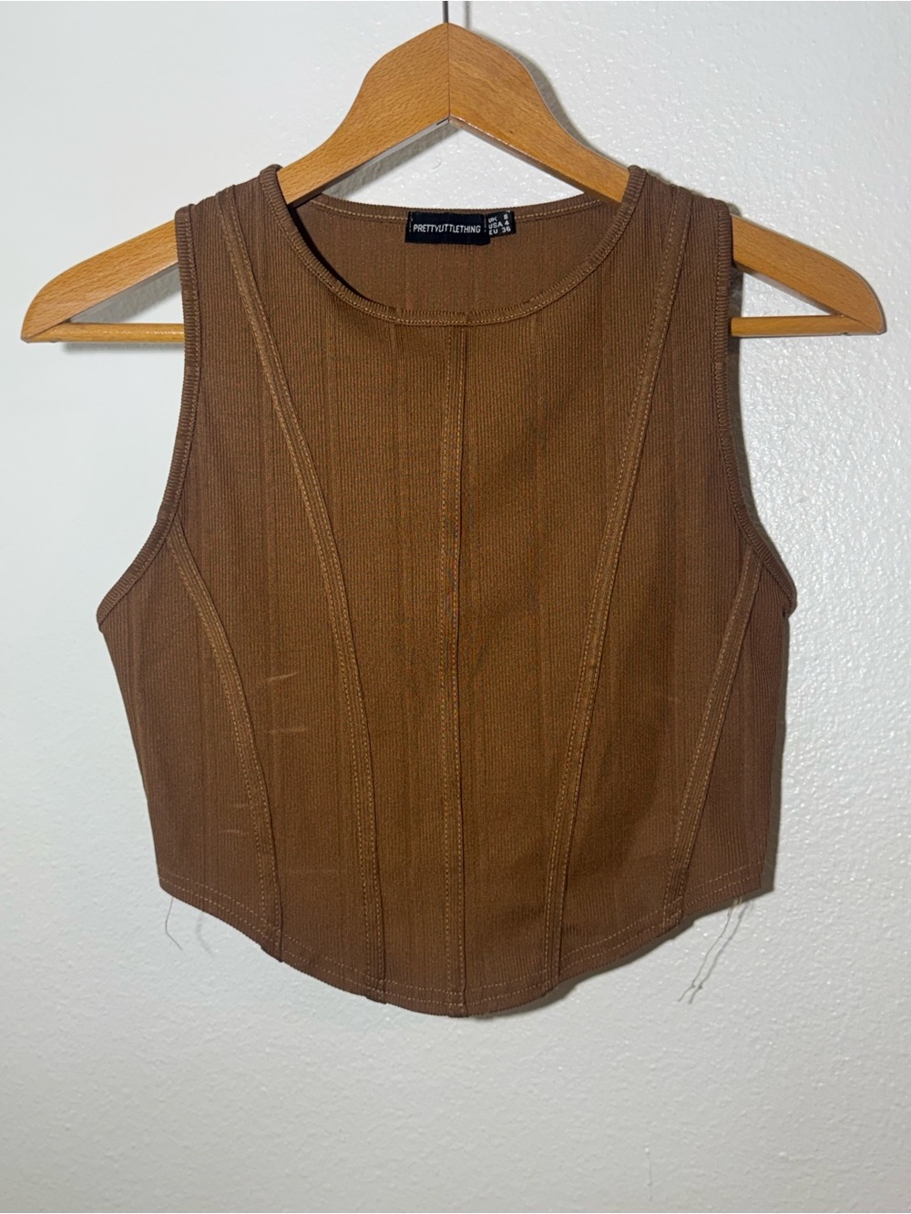 PrettyLittleThing Brown Ribbed Sleeveless Crop Top